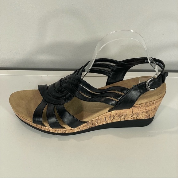 YUU Black Faux Leather Strap Cork Wedge Slingback Platform Sandals Sz 11 M - Picture 5 of 11